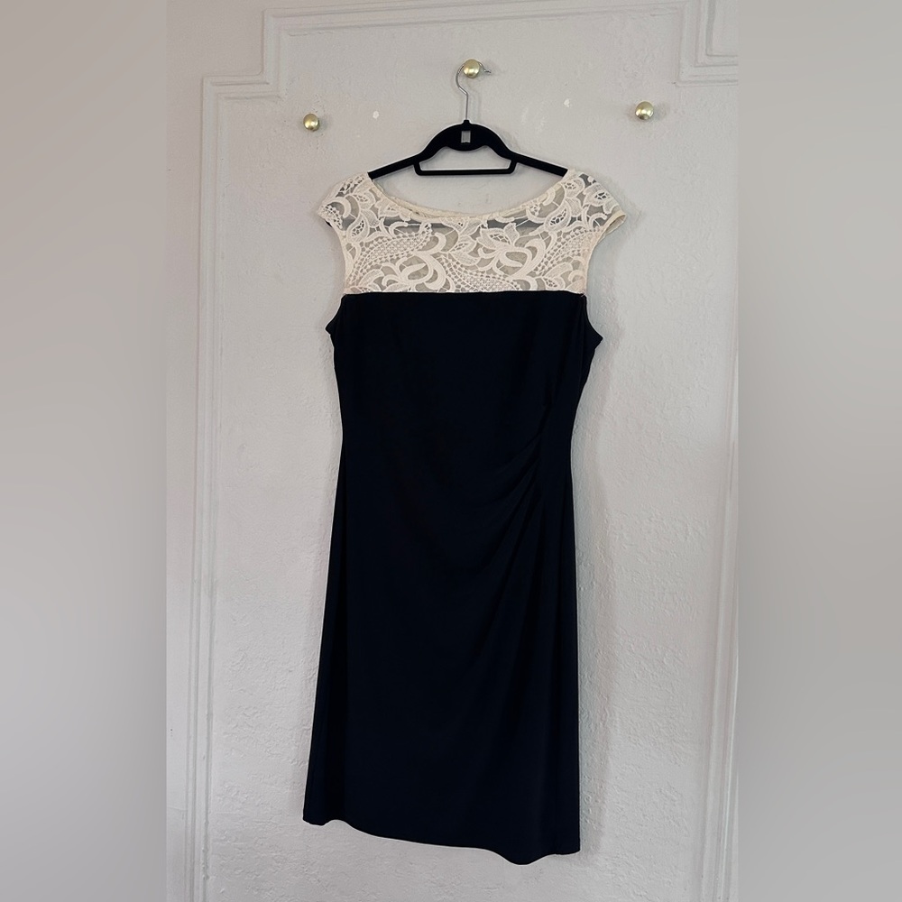 Lauren Ralph Lauren Black Dress Cream Lacey Top Size 12